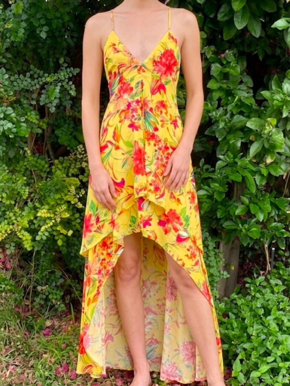 Strut and Bolt High Low Dress Size Small Floral Rayon Lace Up Back
